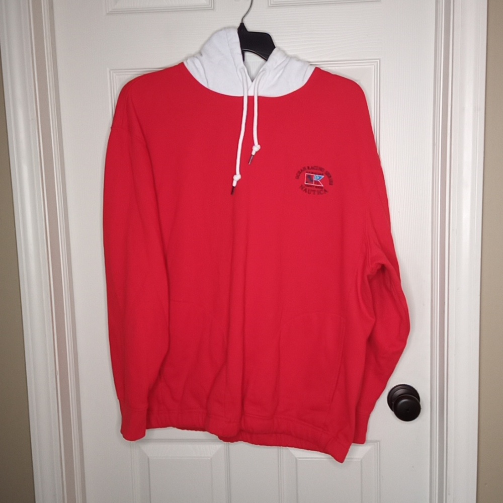 Nautica Ocean Hawaii Yacht Racing 1972 Men's Logo 1/4 Zip Hoodie w/Pocke…